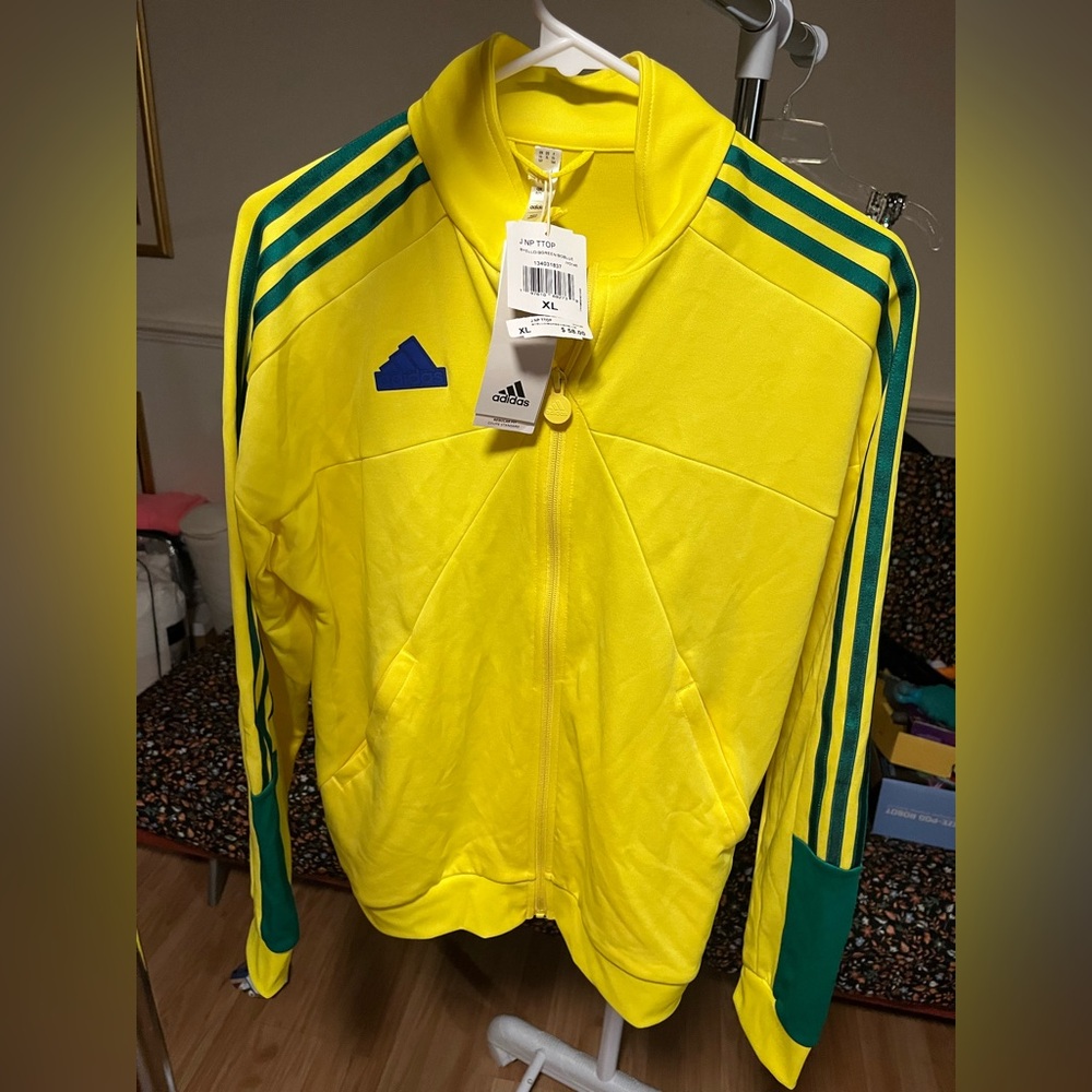 NWT Adidas Yellow and Blue Jacket with Stripes